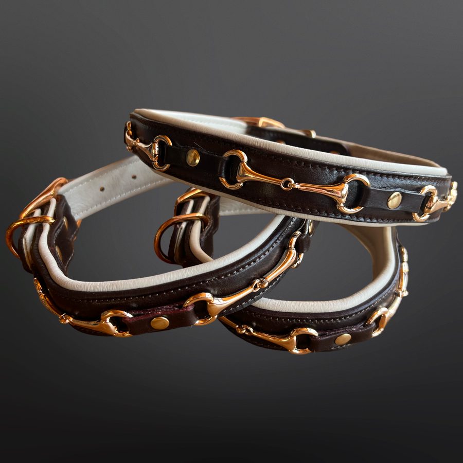 Padded leather snaffle-bit dog collars
